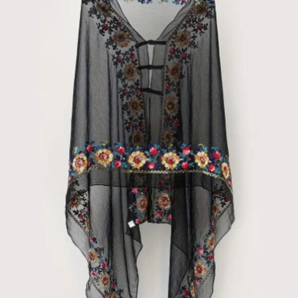 BOUTIQUE SHEER EMBROIDERED SHAWL/PONCHO - Picture 4 of 8
